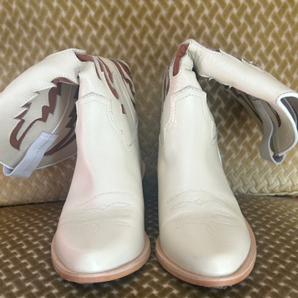 Free People Mutma Colorado Springs Ivory Leather Brown Suede Cowboy Boots - Picture 16 of 16
